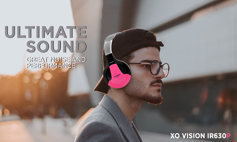  [AUSTRALIA] - XO Vision IR630P Universal IR Wireless Foldable Headphones - Pink Wireless Bluetooth-Enabled Lightweight Portable for iPhone, Car, Kids Wireless Headphones for Universal Car Entertainment System