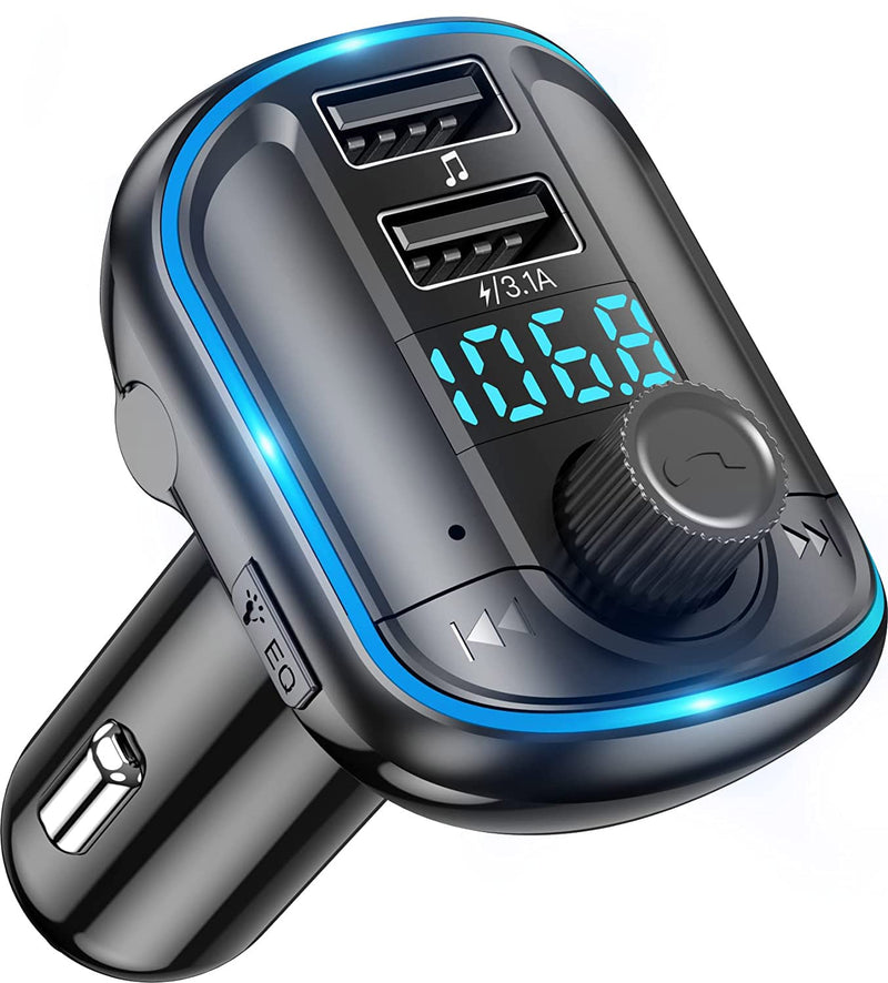  [AUSTRALIA] - Bluetooth FM Transmitter for Car - Bluetooth Car Adapter Radio Transmitter, Dual USB Car Charger, MP3 Music Player Bluetooth 5.0 Car Kit with Breathing Light, Hands-Free Calls Siri Google Assistant Blue