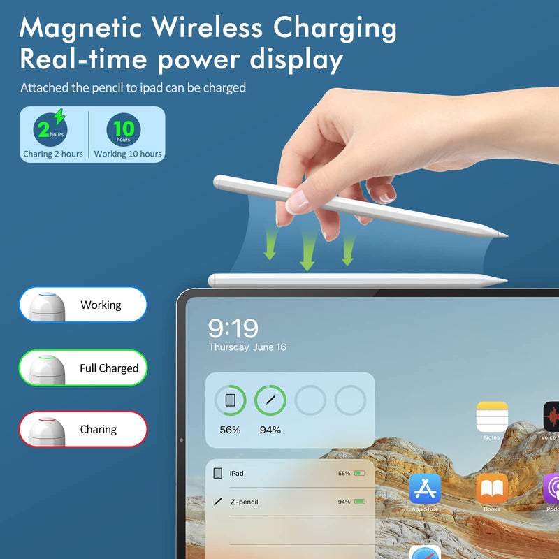  [AUSTRALIA] - Wireless Charging Stylus Pen for iPad, Active iPad Pencil 2nd Generation with Palm Rejection, Tilt Sensitivity Magnetic Stylus for Apple iPad Pro 11/12.9 Inch,iPad Air 4th/5th Gen,iPad Mini 6th Gen