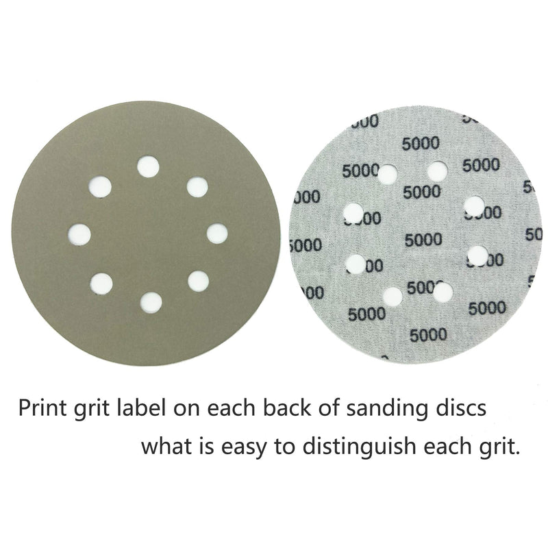 [AUSTRALIA] - 20pcs Sandpaper 8 Hole 5 inch Sanding Discs Hook and Loop 3000/4000/5000/7000/10000 Grits Wet Dry Sandpaper for Random Orbital Sander Automotive Metal Sanding Polishing 20pcs