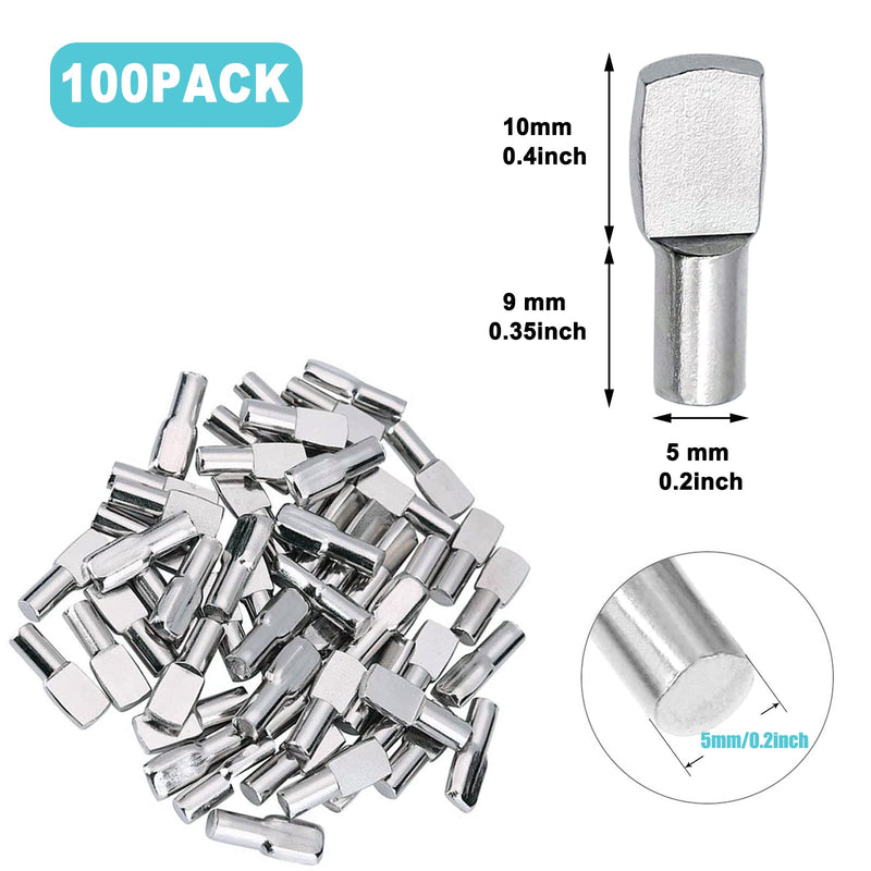  [AUSTRALIA] - 100 Pcs Shelf Pins Pegs,5mm Spoon Shape Nickel Plated Shelf Support Pegs,Bookshelf Pegs for Shelves,Cabinet Shelf Bracket Pegs Shelf Pins Holders for Kitchen Furniture & Closet