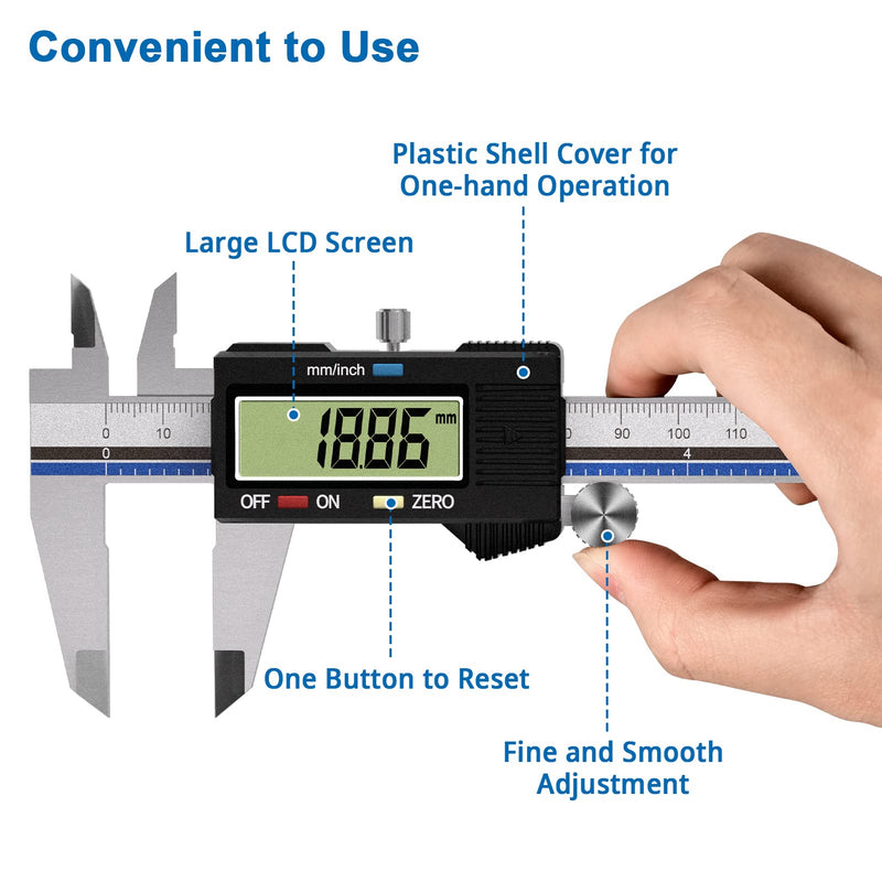  [AUSTRALIA] - Vernier caliper digital caliper, RISEMART waterproof electronic caliper stainless steel with large LCD display with spare battery measuring tools for household and industry measuring gauge SteelDE