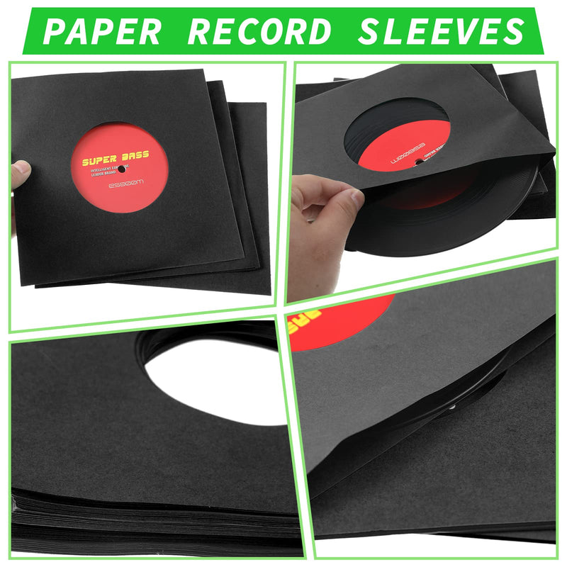  [AUSTRALIA] - Eaasty 50 Pieces Paper Vinyl Record Sleeves 45 RPM Protection Paper Covers for Singles Records Square Record Sleeves Outer Album Covers Vinyl Jacket Covers with Holes for Storage (Black, 7.3 Inch)