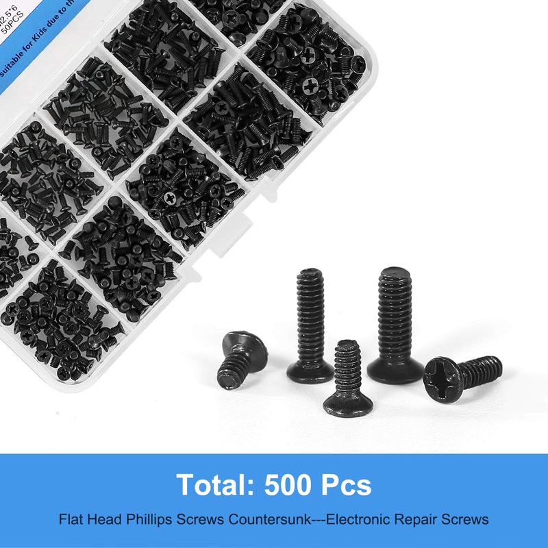  [AUSTRALIA] - MEIYYJ 500pcs M2 M2.5 M3 Laptop Notebook Computer Replacement Screws Kit, PC Flat Head Phillips Screw Assortments, Countersunk SSD Electronic Repair Accessories for Sony DELL Samsung IBM HP Toshiba Black