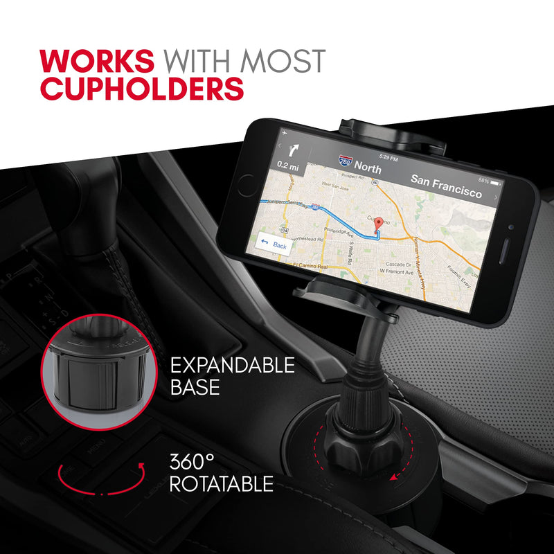  [AUSTRALIA] - Macally Car Cup Holder Phone Mount - Secure Cupholder Fit for Phones up to 4.1” Wide - Cup Phone Holder for Car with Flexible Gooseneck & 360° Rotatable Cradle - Cell Phone Cup Holder for Car