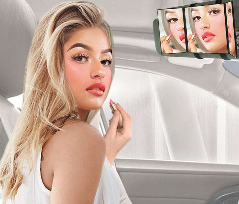 Zento Deals Car Visor Cosmetic Vanity Mirror Clip On Auto Sun Visor Mirror-Makeup Travel Tri Fold Universal Fit Auto Mirror for Truck Car SUV RV Van Jeep Sun Car Visors Mirror - LeoForward Australia