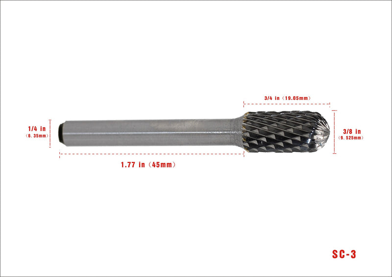 YUFUTOL SC-3 Tungsten Carbide Burr Cylinder Ball Nosed Shape Double Cut Rotary Burr File(3/8” Cutter dia X 3/4”Cutter Length) with 1/4’’ Shank dia,1pcs - LeoForward Australia