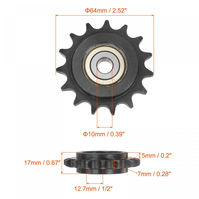  [AUSTRALIA] - uxcell #40 Chain Idler Sprocket, 10mm Bore 1/2" Pitch 15 Tooth Tensioner, Black Oxide Finished C45 Carbon Steel with Insert Single Bearing for ISO 08A Chains 64mm