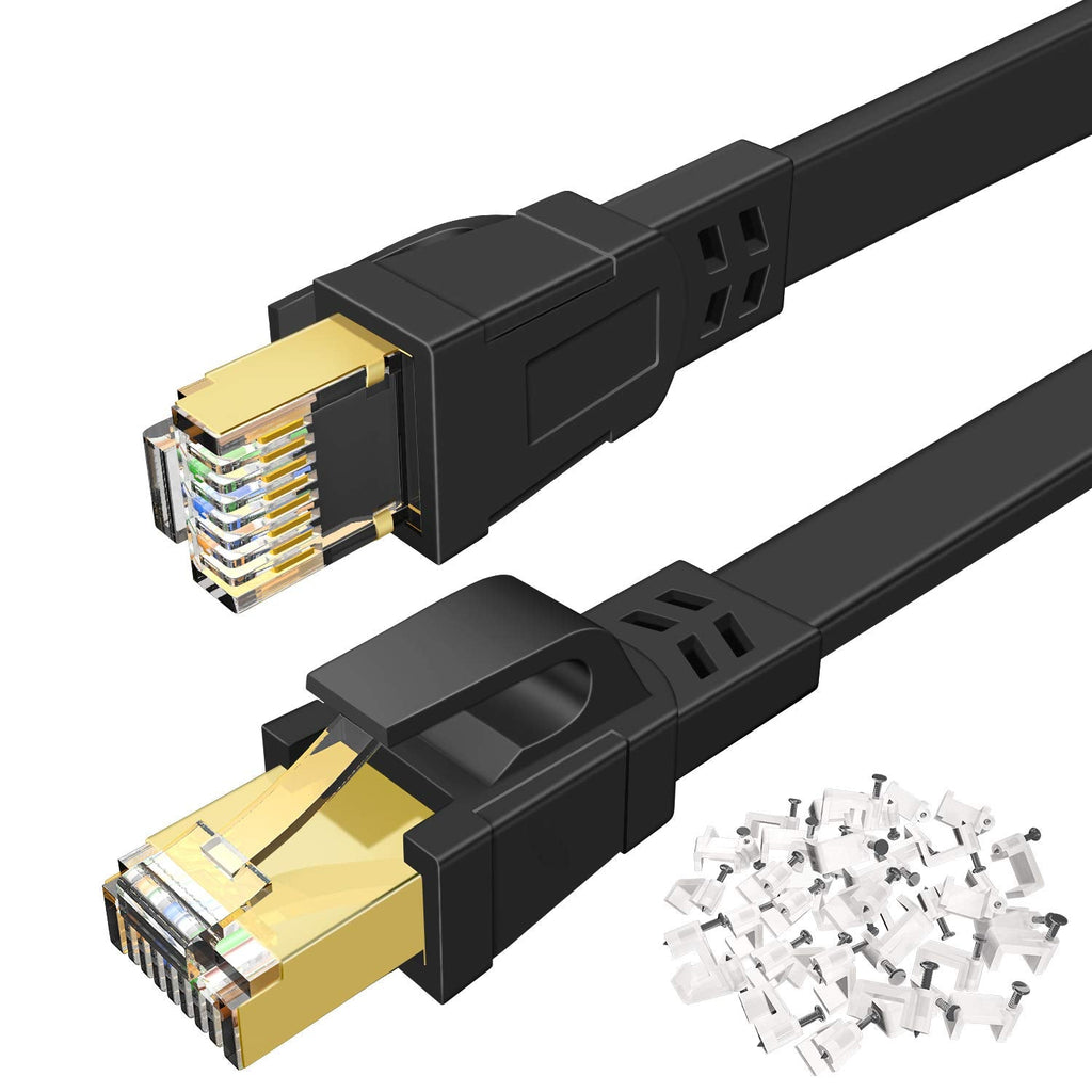  [AUSTRALIA] - Cat 8 Ethernet Cable 50 ft, High Speed Flat Network Cable Shielded, DEEGO 40Gbps 2000MHz LAN Ethernet Cable U/FTP 30AWG with Gold Plated RJ45 Connector for Gaming, Router, Modem, PC, PS4, PS5 Black