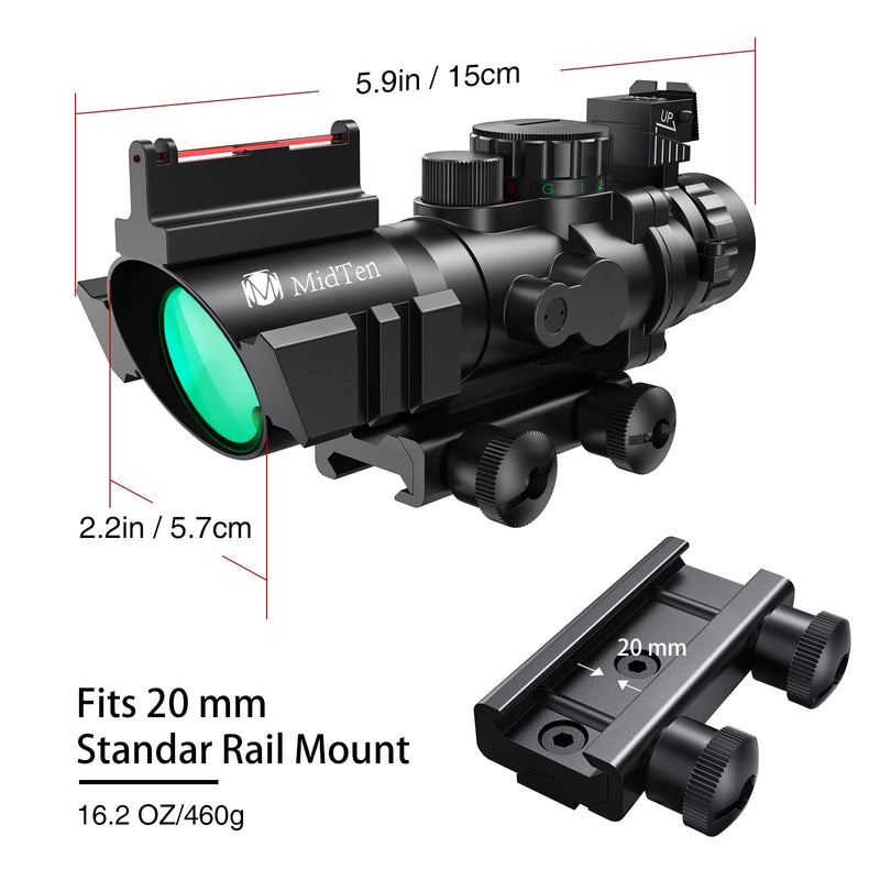  [AUSTRALIA] - MidTen 4x32 Tactical Rifle Scope Red & Green &Blue Illuminated Reticle Hunting Guns Scope with Mount for 20mm Rail and Fiber Optic Sight