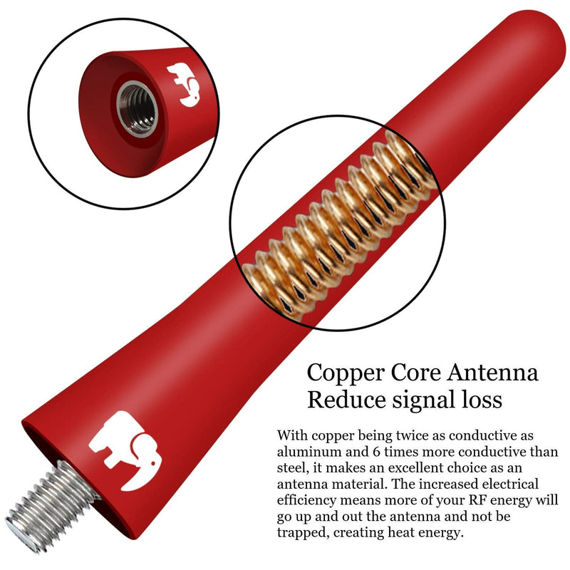  [AUSTRALIA] - ONE250 2.5" Short Copper Core Antenna, Compatible with Volkswagen VW - Vento (2010-2023), Beetle (1998-2011), Polo (2000-2017), Jetta, Passat - Designed for Optimized FM/AM Reception (Red) Red