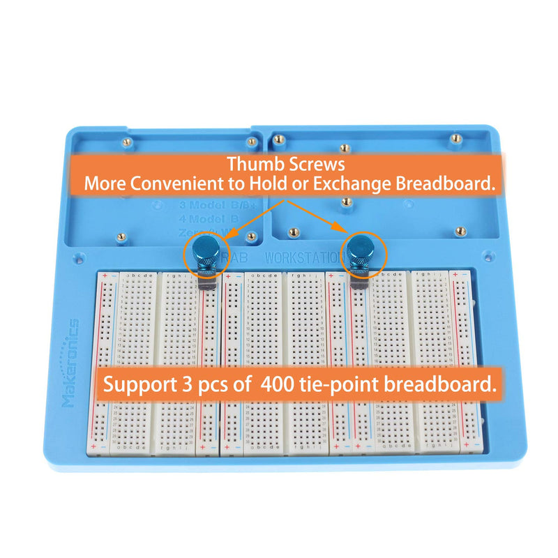  [AUSTRALIA] - Makeronics 7 in 1 Blue Breadboard Holder Raspberry Pi 4 Holder + 1200 Breadboard+Electronics Fun Kit|Power Supply Module| Precision Potentiometer and More for Prototyping Circuit/Arduino/Raspberry Pi