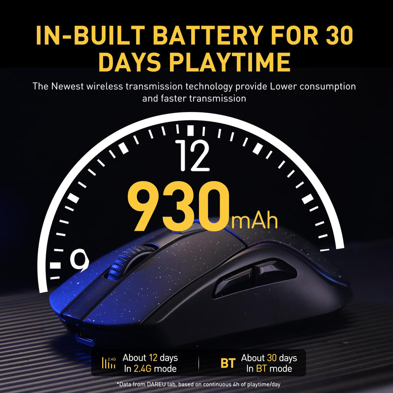 [AUSTRALIA] - DAREU A950 Wireless Bluetooth Gaming Mouse with RGB Charging Dock,High-Precision Sensor,Programmable Side Buttons and 120Hr Long-Lasting Battery,Up to 12K DPI,Great for PC Gaming Tablet Mac Black