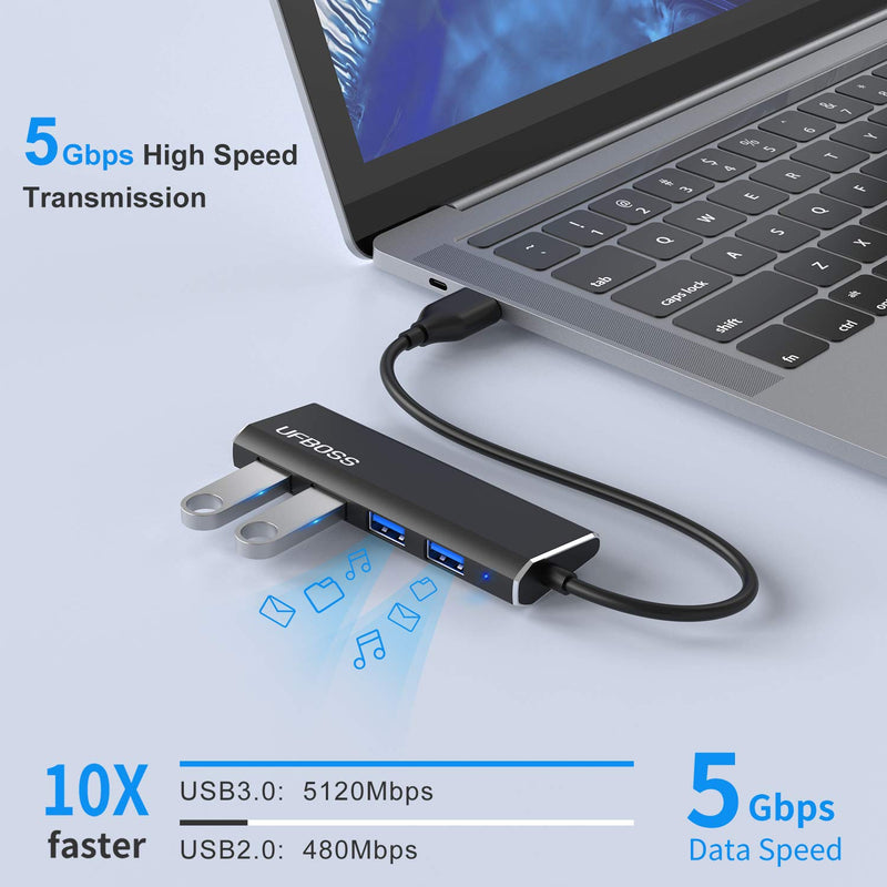 UFBOSS 4-Port 3.0 Hub, Ultra Slim Portable Data Hub in Aluminum with 1ft USB 3.0 Cable for MacBook, Mac Pro/Mini, iMac, XPS, Surface Pro, PC, USB Flash Drives, HDD, and More - LeoForward Australia