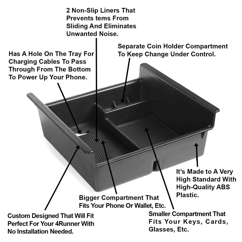 [AUSTRALIA] - Lebogner Center Console Storage Tray Organizer Compatible With Toyota 4Runner, Armrest Console Secondary Accessories Box With Coin Container & Glasses Holder (All Models Of Fifth Generation 2010-2020)