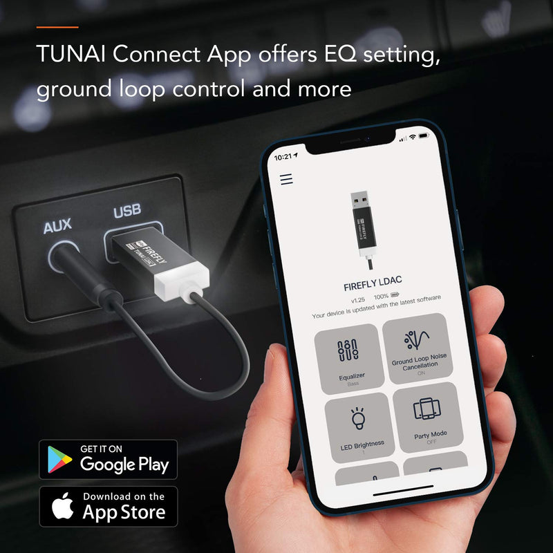 TUNAI Firefly LDAC Bluetooth Receiver: High Resolution Wireless Audio Bluetooth 5.0 Adapter with Audiophile USB DAC 3.5mm AUX for Car/Home Stereo Hi Res Music Streaming; Auto On, No Charging Needed - LeoForward Australia