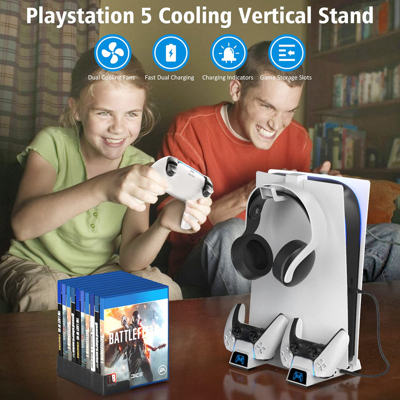  [AUSTRALIA] - OIVO PS5 Stand Cooling Fan with Dual Controller Charging Station & Headset Holder, PS5 Vertical Stand for PS5 Console, PS5 Cooling Station Charging Stand Accessories, PS5 Organizer with 10 Game Slots