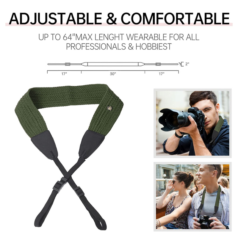  [AUSTRALIA] - LYNCA LS Adjustable Camera Shoulder Neck Strap Pure Cotton for All DSLR P Green