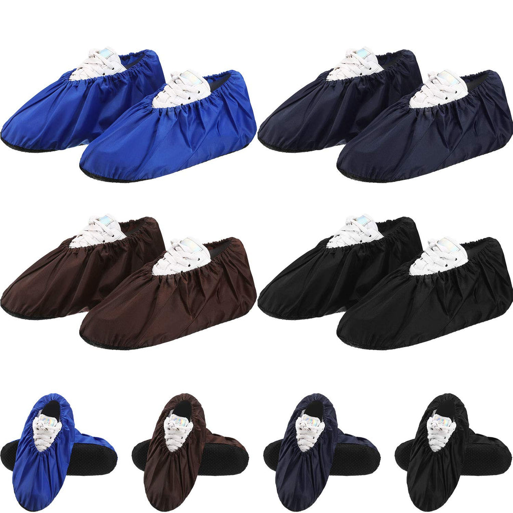  [AUSTRALIA] - 8 Pairs Non Slip Reusable Shoe Covers Waterproof Boot Covers for Household Carpet Floor Protection Machine Washable (Black, Royal Blue, Brown, Navy) Black, Royal Blue, Brown, Navy