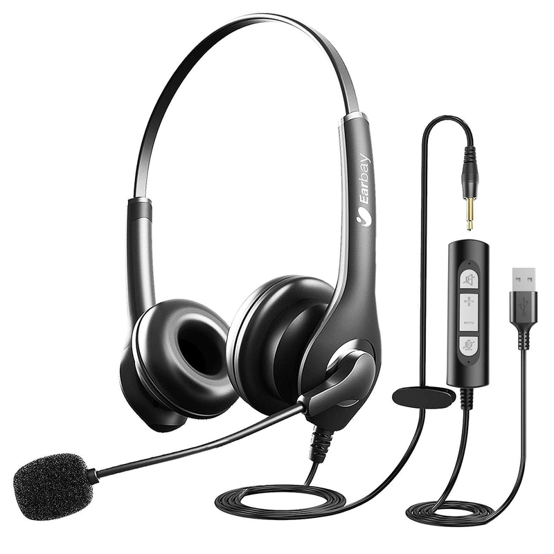  [AUSTRALIA] - Upgraded USB 3.5mm 2 in 1 Corded Stereo Headset With Crystal Microphone Noise Cancelling,Volume Control,Mute Button For Home,Office,Binaural Headphones For Call Center,Computer,IPad,Zoom,Skype,Webinar