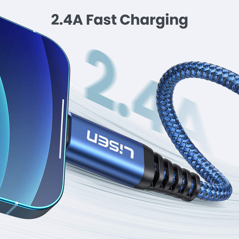  [AUSTRALIA] - iPhone Charger Cable (6.6ft) MFi Certified, [Never Rupture] LISEN Lightning Cable 2.4A Fast Charging iPhone Cord Compatible with iPhone 11 Pro/Xs Max/XR/XS/X/8/8 Plus/7/6/6 Plus/SE/5/5S (6.6FT, Blue) 6.6ft 1