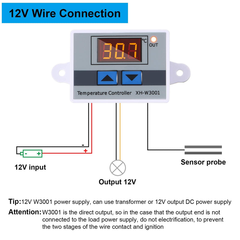  [AUSTRALIA] - 2 Pieces XH-W3001 Digital LED Temperature Controller Module Digital Thermostat Switch with Waterproof Probe Programmable Heating Cooling Electronic Thermostat Range from -50? to 110? (12V 10A 120W) 2