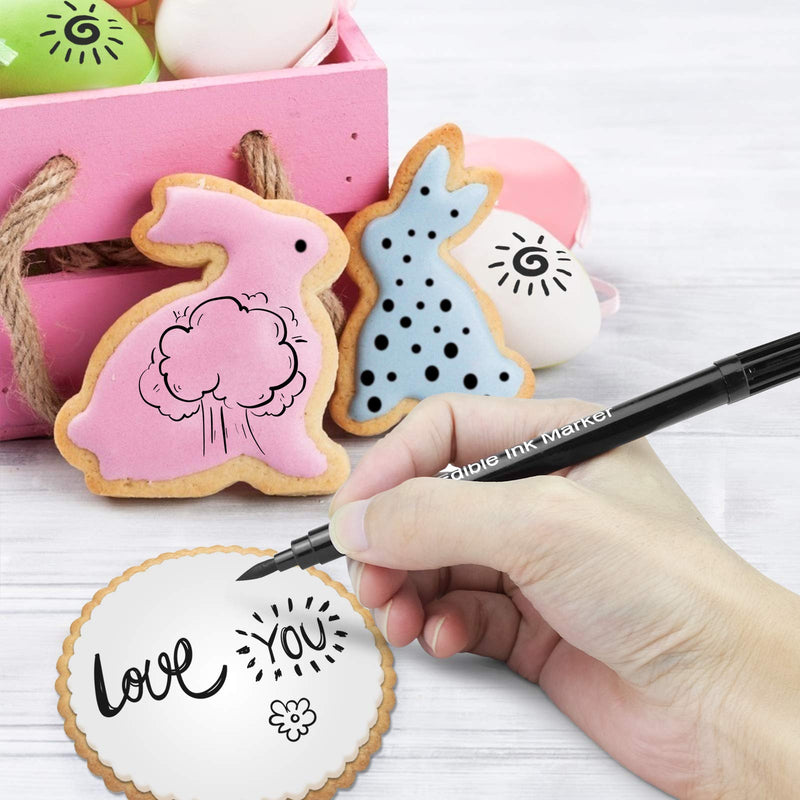  [AUSTRALIA] - Food Coloring Markers, Double Tips Black Food Coloring Pens with Fine & Thick Tip, Edible Gourmet Writer Food Grade Decorator Pens for Decorating Cookies, Cakes, Fondant, Desserts, Easter Eggs Writing 3 Pcs
