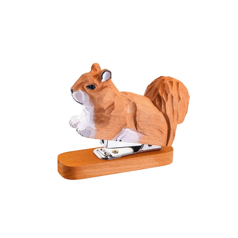  [AUSTRALIA] - Yoption Wooden Animal Stapler, Squirrel Swan Desktop Stitcher Handmade Wood Carving Statue Sculpture for Children School Office Stationery, Includes 1000 Staples (Squirrel)