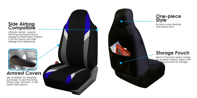  [AUSTRALIA] - FH Group FB133BLUE102 Bucket Seat Cover (Supreme Modernistic Airbag Compatible (Set of 2) Blue)