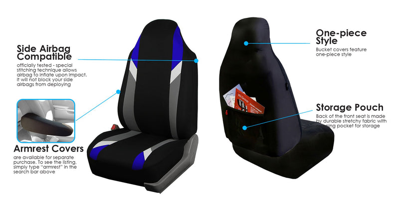  [AUSTRALIA] - TLH Supreme Modernistic Seat Covers Front, Airbag Compatible, Blue Color-Universal Fit for Cars, Auto, Trucks, SUV Black
