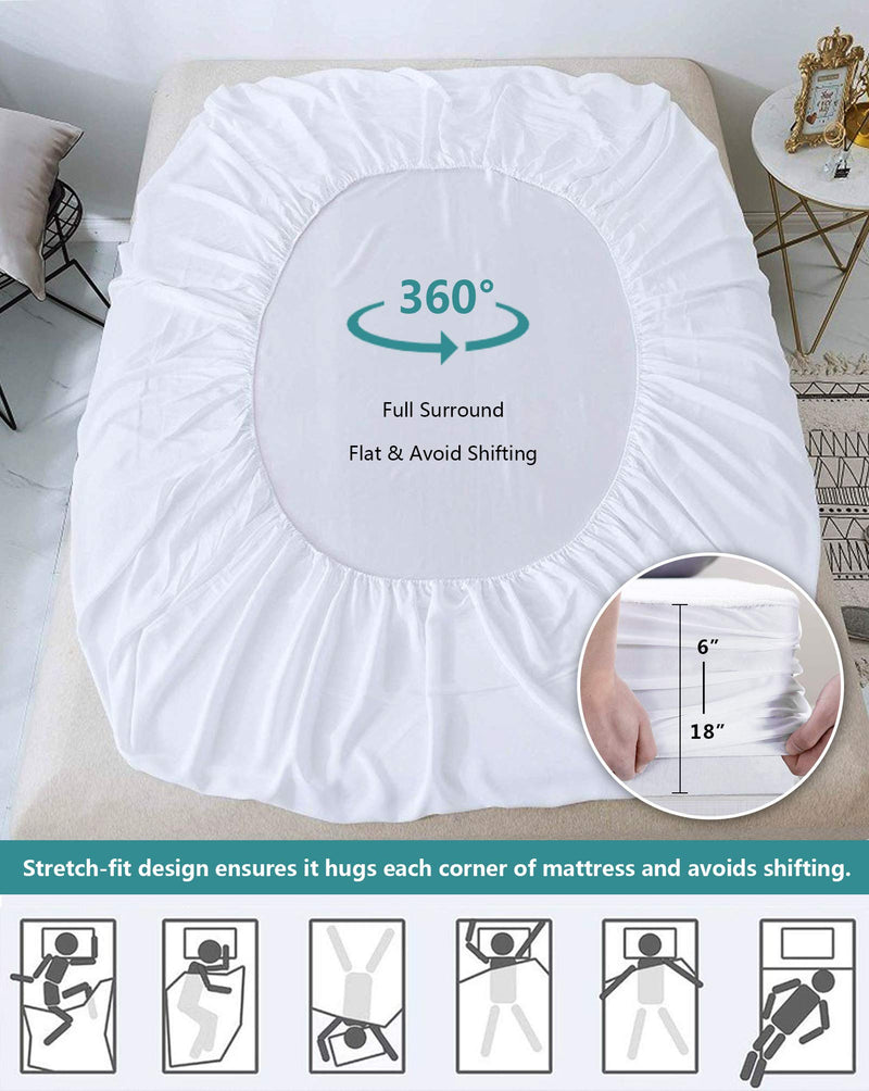  [AUSTRALIA] - Full Size Mattress Protector Waterproof Mattress Pad Cover Breathable Noiseless Deep Pocket Bed Cover for 6-18" Pad - Soft Washable Hypoallergenic Vinyl Free (White, Full) White