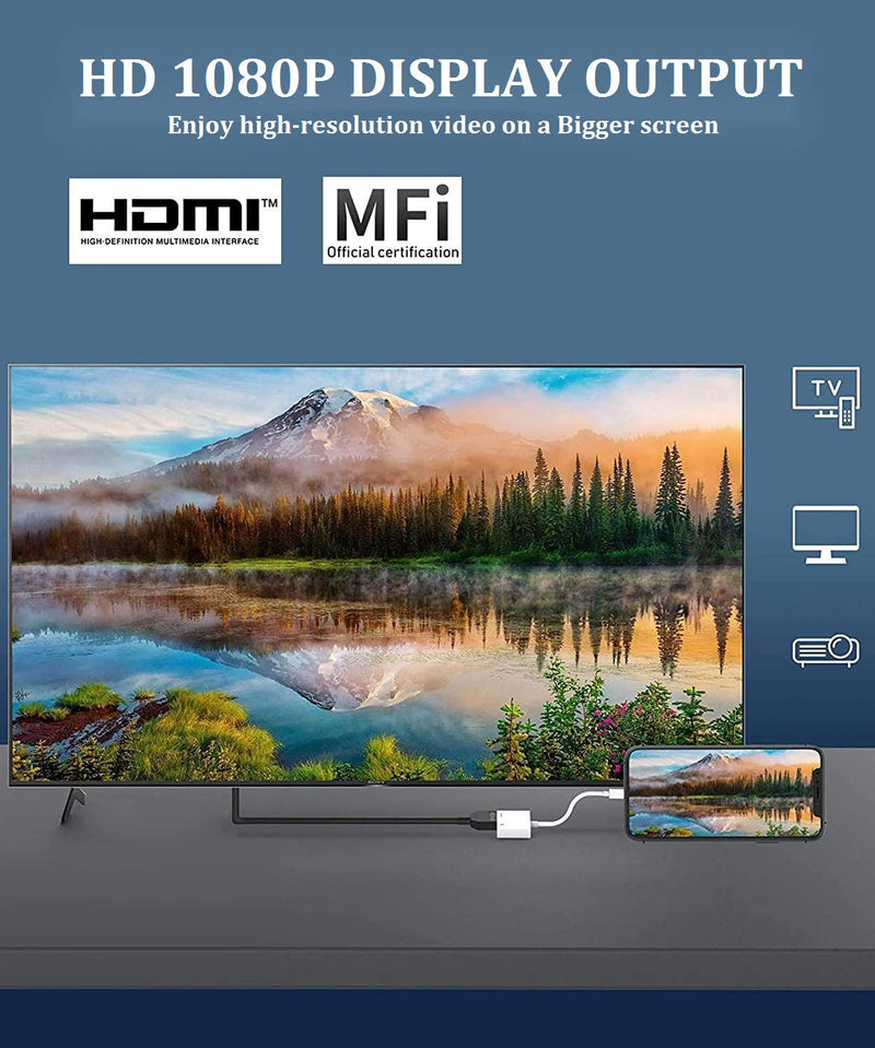  [AUSTRALIA] - [Apple MFi Certified] Lightning to HDMI Adapter for iPhone to TV, 1080P Lightning to Digital AV Adapter with Charging Port Compatible for iPhone 14 13 12 11 XS XR X 8 7 iPad to HDTV Projector Monitor White