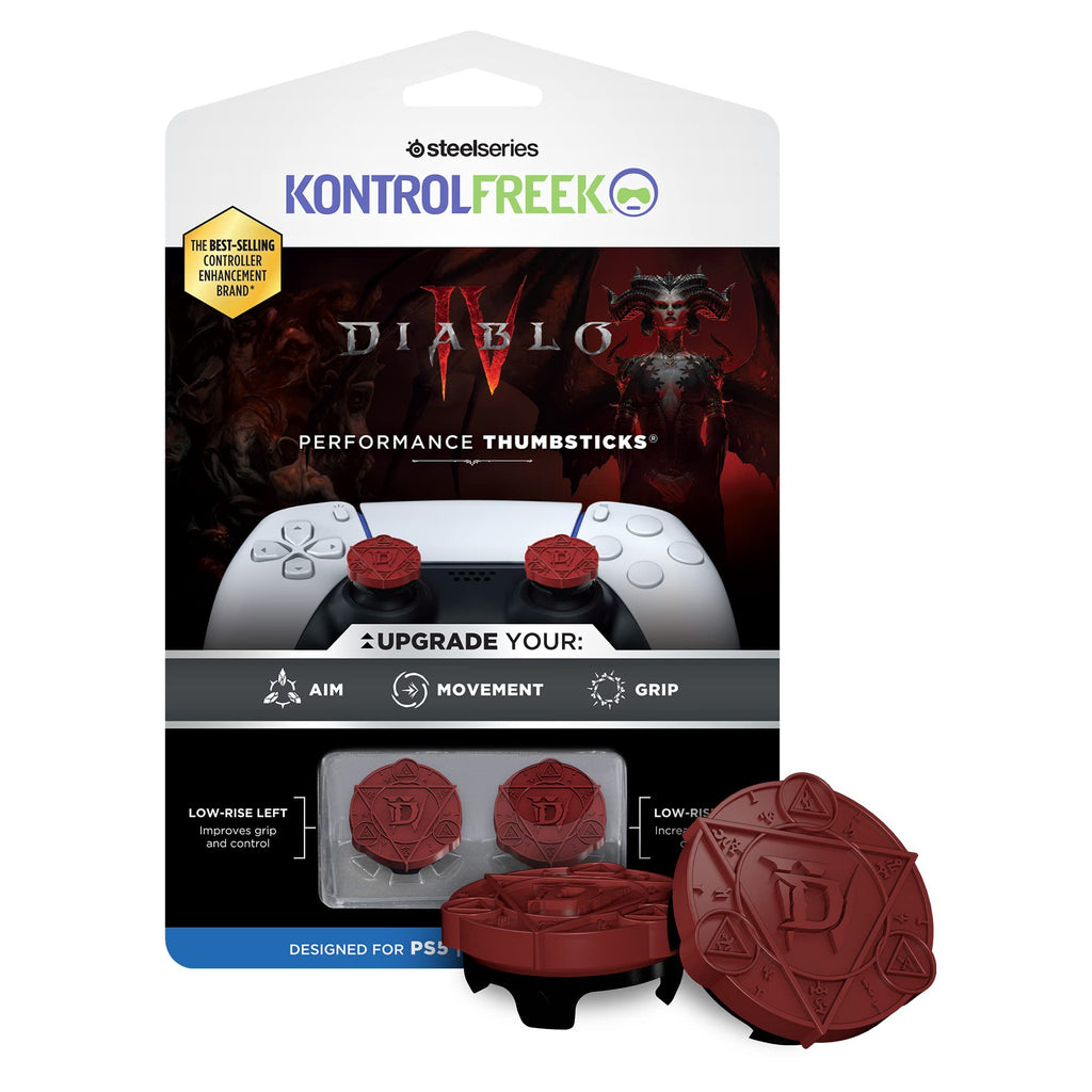 [AUSTRALIA] - KontrolFreek Diablo IV Performance Thumbsticks for PlayStation 4 (PS4) and PlayStation 5 (PS5) Controller | 2 Low-Rise | Red & Black