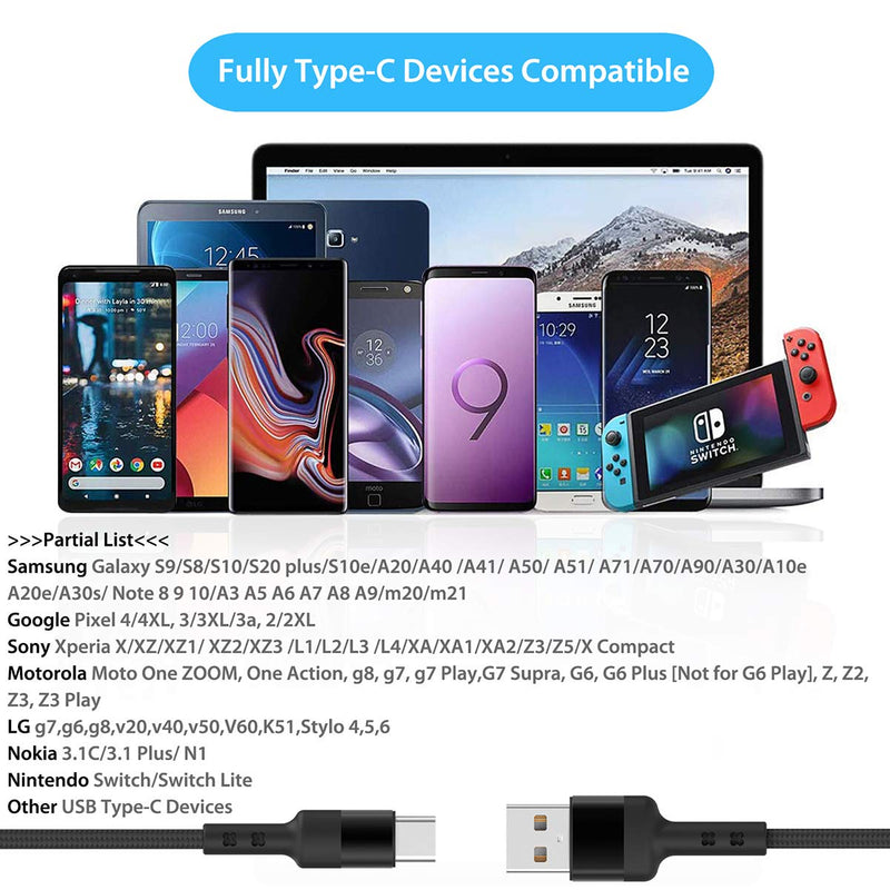 USB Type C Cable, USMEI 2-Pack Nylon Braided USB-A to USB-C 3A Fast Charging High Speed Data Sync Transfer Type-c Cable for Samsung S20 S10 S9 S8 Note 10 9 8,LG V20 V30 V44 and More(BLACK3.3ft+3.3ft) 3.3ft+3.3ft BLACK - LeoForward Australia