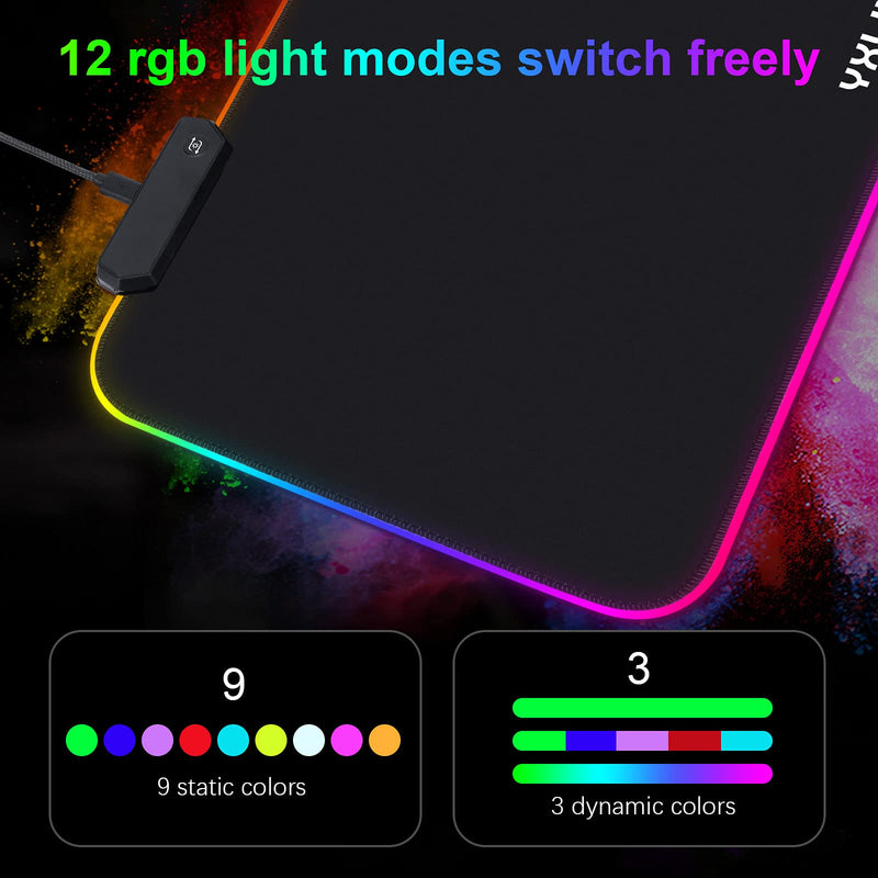 YXLILI RGB Mouse Pad, Led Gaming Mouse Pads 13.8" X 9.8" with 12 Lighting Modes, Anti-Slip Rubber Base Mousepads Water Resistant Mouse Mat for Wireless Computer Mouse for Office Home Gaming Working Medium - LeoForward Australia