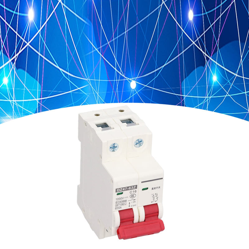  [AUSTRALIA] - 2P DC circuit breaker 1000V mini circuit breaker DC circuit breaker DIN rail mounting for solar photovoltaic systems DZ47-63Z (16A) 16A