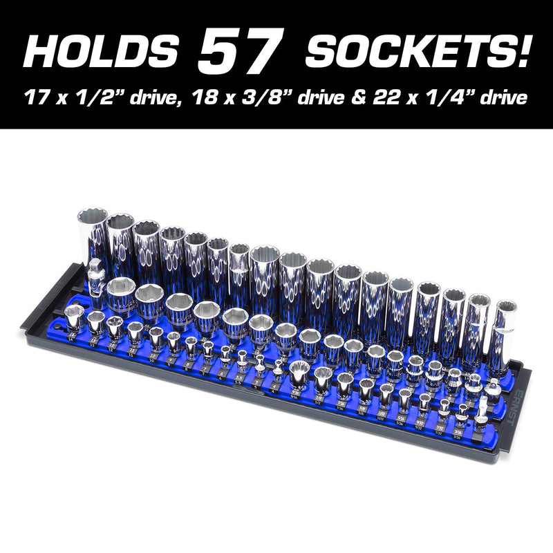 Ernst Manufacturing Socket Boss 3-Rail Multi-Drive Socket Organizer, 19-Inch, Blue - 8451A - LeoForward Australia