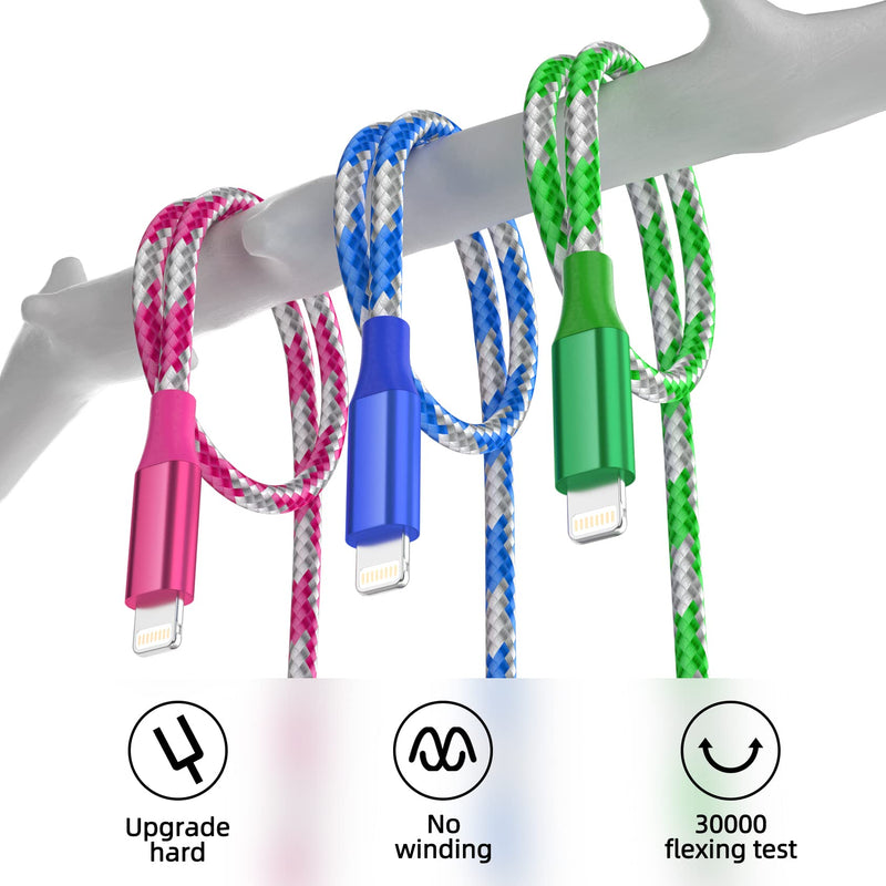  [AUSTRALIA] - MenoSupp iPhone Charger Fast Charging Cable 3 Pack 10 FT MFI Certified Lightning Cable Nylon Braided iPhone Charger Cord Compatible with iPhone 13 12 11 Pro Max XR XS X 8 7 6 Plus SE and More