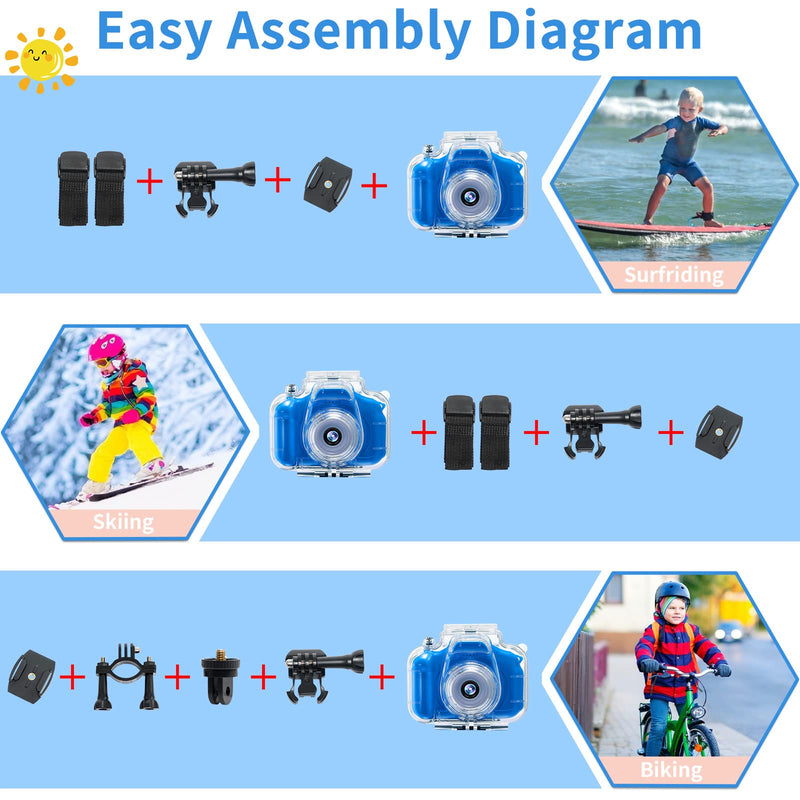  [AUSTRALIA] - Kids Camera Waterproof Underwater Camera for 3-12 Year Old Boys Girls 2 Inch IPS Screen 1080P HD Digital Kids Video Camera Indoor Outdoor Action Cameras Best Christmas Birthday Gifts Dark Blue