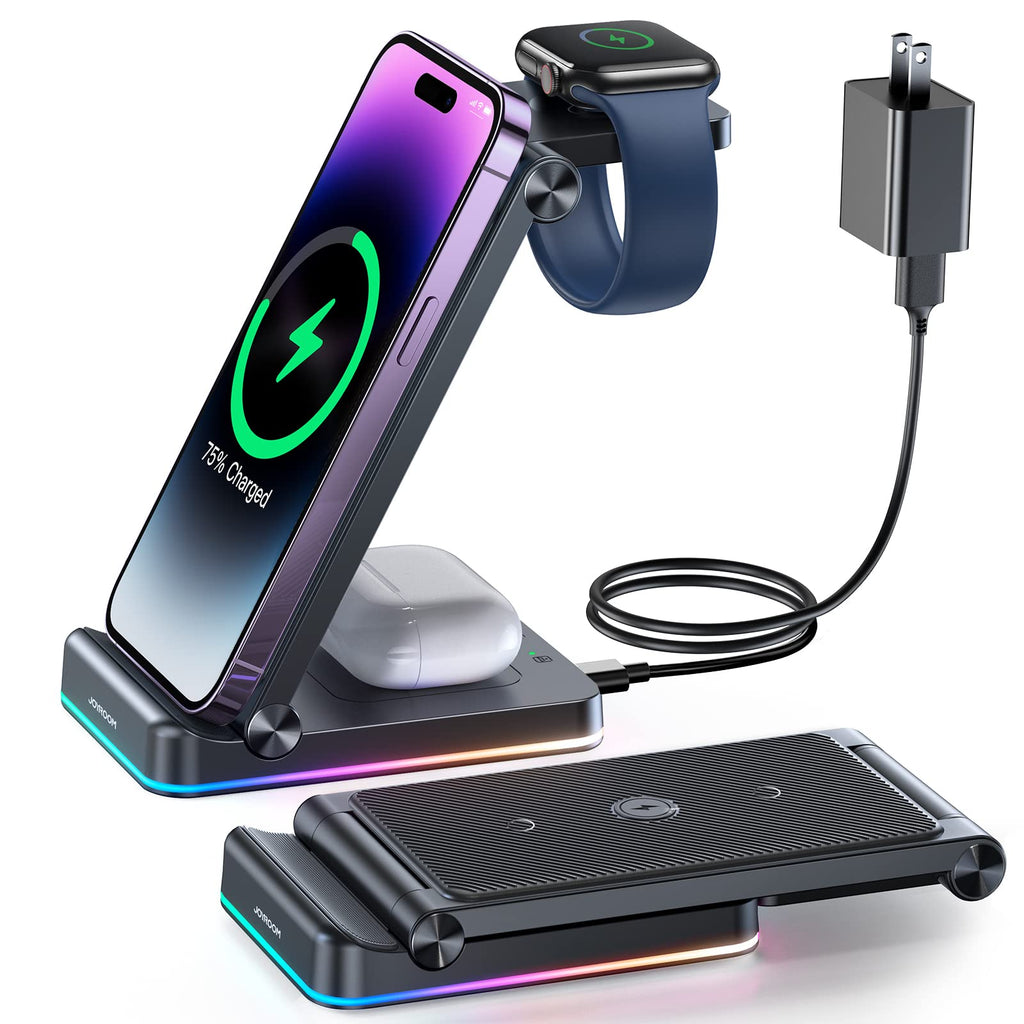  [AUSTRALIA] - 3 in 1 Wireless Charging Station, JOYROOM【Foldable & Double Coil】 Foldable Wireless Charger Compatible with iPhone14/13 Series, Apple Watch Ultra/8/7/6/5, and Airpods Pro/2nd/3