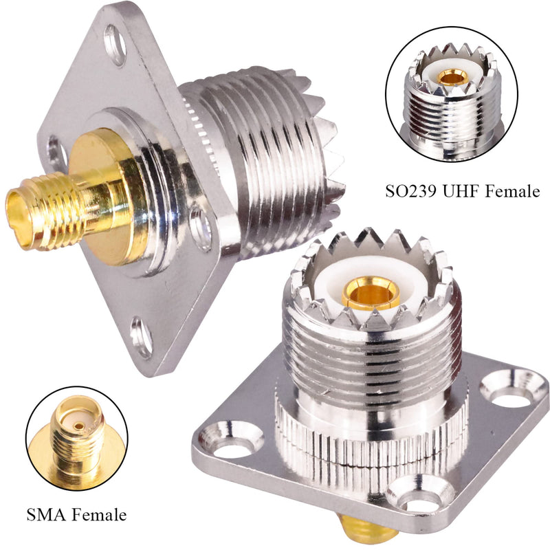  [AUSTRALIA] - TUOLNK SMA Female to UHF Female Jack Panel Chassis Mount RF Coax Adapter SO239 PL259 UHF to SMA 4-Hole Flange Panel Mount Adapter for Jumper Cable SMA to UHF RF Coaxial Connector 2 Pack