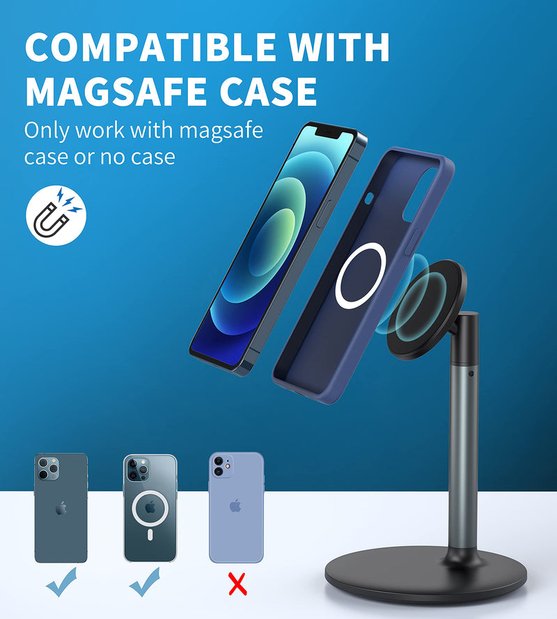  [AUSTRALIA] - Magnetic Desk Phone Stand for iPhone 13/12 - Phone Holder Dock with 360°Rotation, Height&Tilt Adjustable for Office/Home Compatible with iPhone 13 12/13 12 Pro/13 12 Mini/13 12 Pro Max,MagSafe Case