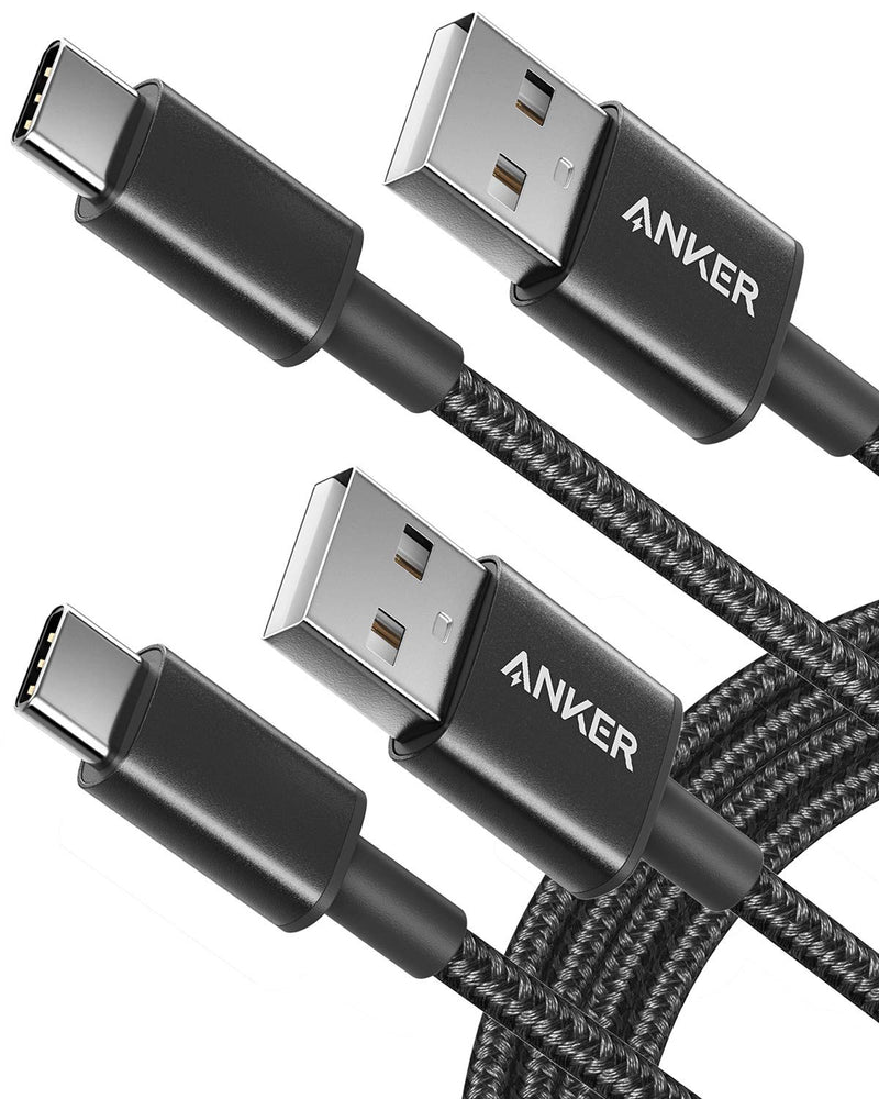  [AUSTRALIA] - USB C Cable, Anker [2-Pack, 6 ft] Type C Charger Premium Nylon USB Cable , USB A to Type C Charging Cable Fast Charge for Samsung Galaxy S10 S10+ / Note 8, LG V20 and Other USB C Charger (Black) 6 Feet Black 2