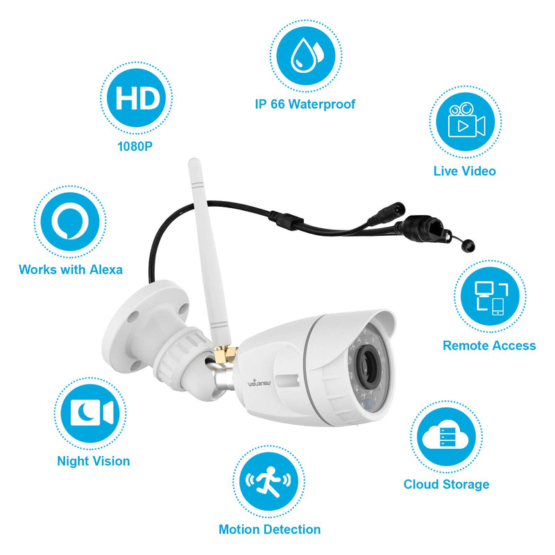 Outdoor Security Camera, wansview1080P Wireless WiFi Home Surveillance Waterproof Camera with Night Vision, Motion Detection, Remote Access, Compatible with Alexa-W4, White - LeoForward Australia