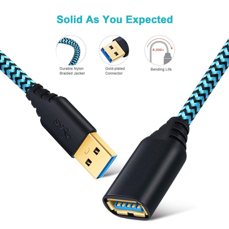  [AUSTRALIA] - USB Cable Extension, Besgoods 2-Pack 10ft Nylon Braided USB 3.0 Extension Cable Extender Cord - A Male to A Female Fast Data Extension Cord with Gold-Plated Connector - Blue Blue Blue