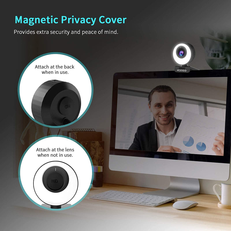  [AUSTRALIA] - NexiGo N620E 60FPS AutoFocus ePTZ Webcam, 2X Digital Zoom, Ring Light & Privacy Cover, [Software Included], 1080P FHD Streaming Web Camera, Dual Stereo Mics, for Zoom Skype Teams