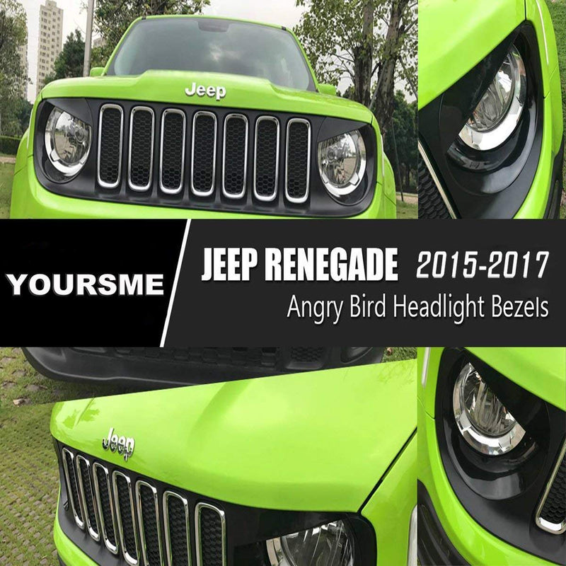  [AUSTRALIA] - Yoursme Front Light Bezel Upgrade Clip-in Version Black ABS Angry Bird Style Headlight Lamp Covers Trim Fit for Jeep Renegade 2015 2016 2017 2018