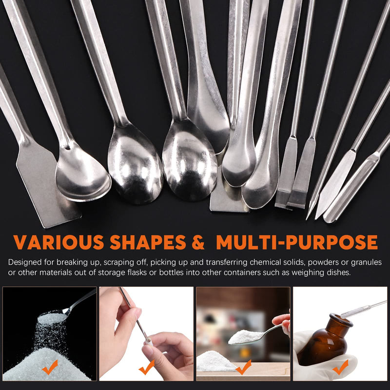  [AUSTRALIA] - Rustark 14Pcs Stainless Steel Lab Spatula Micro Spatula Lab Sampling Scoop Long Sampling Spoon for Reagent Laboratory Powders Gel