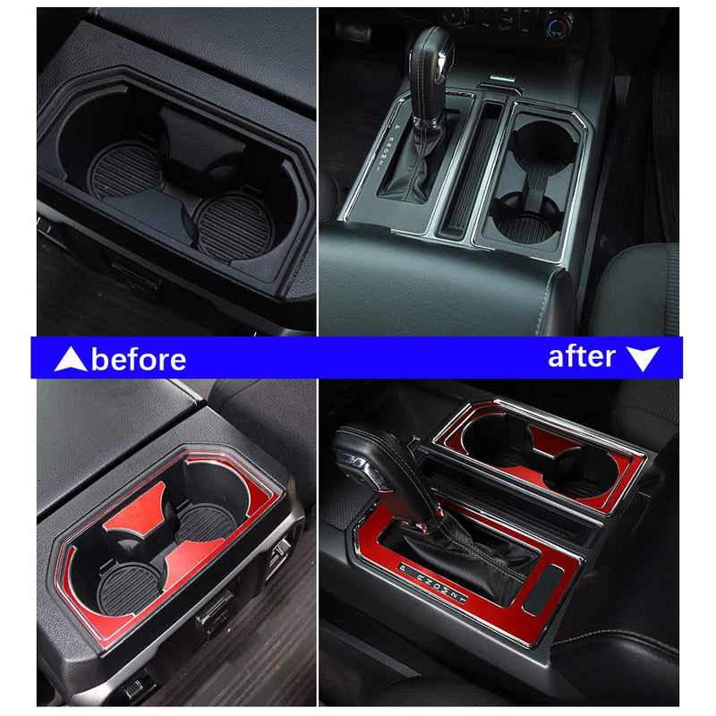  [AUSTRALIA] - Car Interior Gear Shift Panel & Cup Holder Frame Trim Cover for Ford F150 2016 2017 2018 (Red) Gear & Cup Holder Trim Set-Red