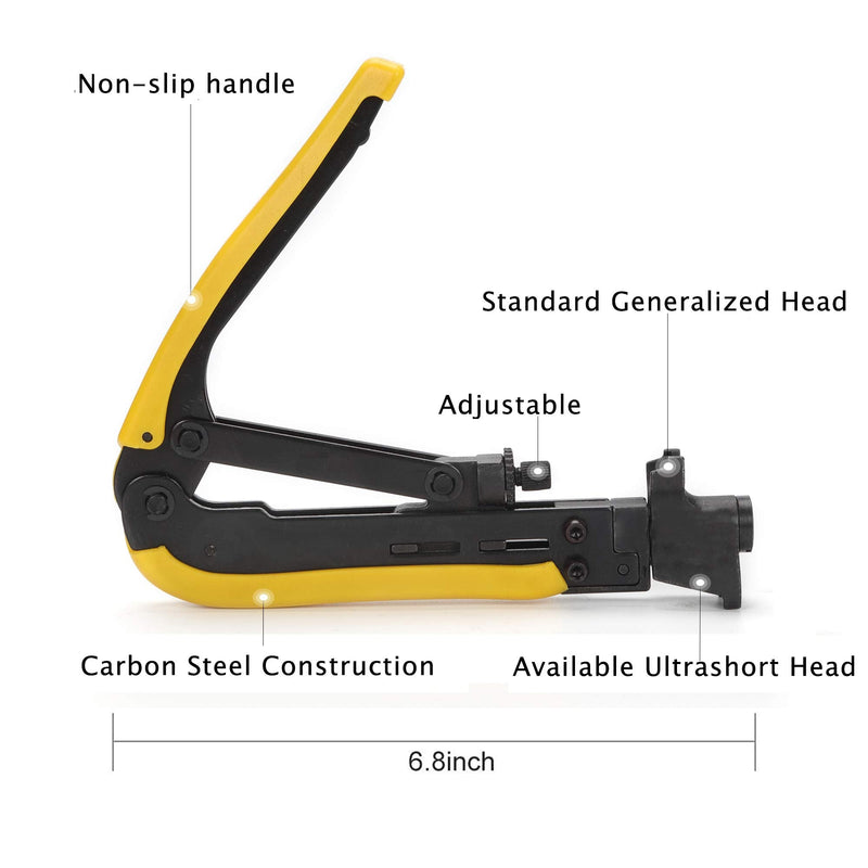  [AUSTRALIA] - TLS.eagle F Plug Compressor Connector and Adjustable Coaxial Cable Stripper Crimp Tool for RG6/RG59/RG11/RG7 20Packs Yellow